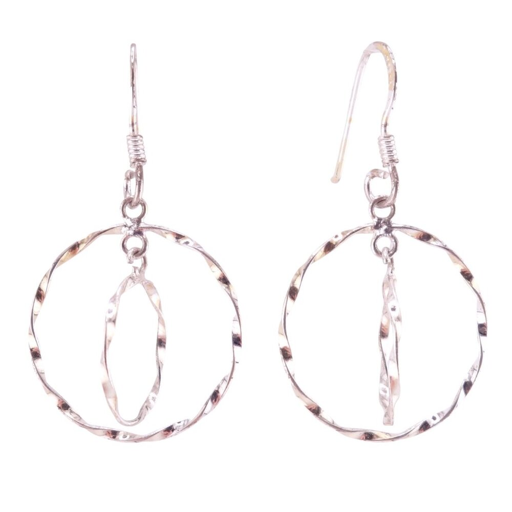 Double Twisted Circles .925 Sterling Silver Drop Dangle Hook Earrings NEW